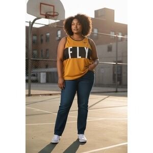 Nike Chutney Dri Fit Swoosh Tank Top Fly Graphic Mustard Black White Women's XXL